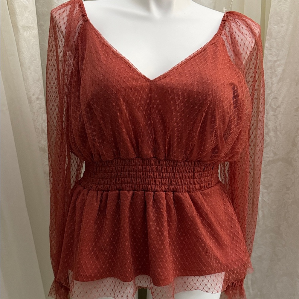 Chic Rust Red V-Neck Blouse